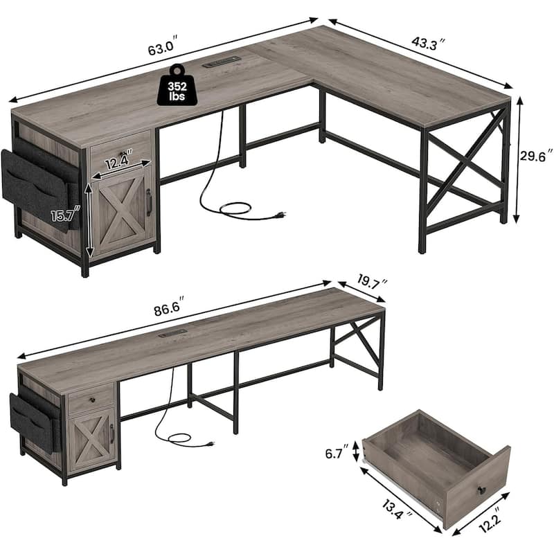 63" L Shaped Desk Corner Office Desk with Drawer Computer Desk