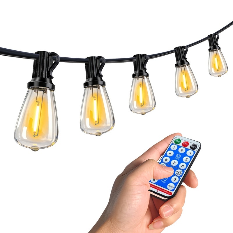 15/30 Lights 60/100 ft. Outdoor String Lights Waterproof/Shatterproof/Dimmer/E12 Base/Remote,Patio Hanging Lights Outdoor/Indoor