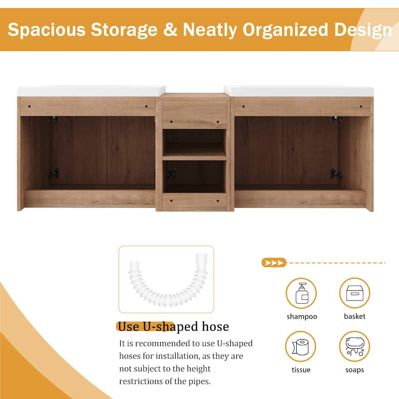 Malwee 36"/48"/60" Floating Bathroom Vanity,Wall Mounted Bathroom Vanity with Sink,Soft Close Door and Adjustable Shelf