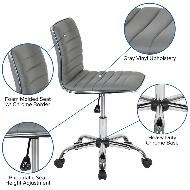 Low Back Designer Armless Ribbed Swivel Task Office Chair