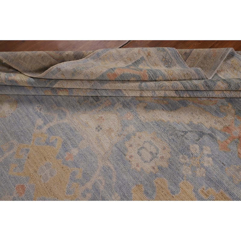 Blue Oushak Turkish Rug Handmade Vegetable Dye Wool Carpet - 9'3"x 11'11"