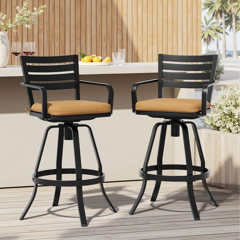 Outdoor Patio Aluminum Swivel Bar Stools Set with Sunbrella Cushion - 18.5 in L x 18.5 in W x 45.7 in H