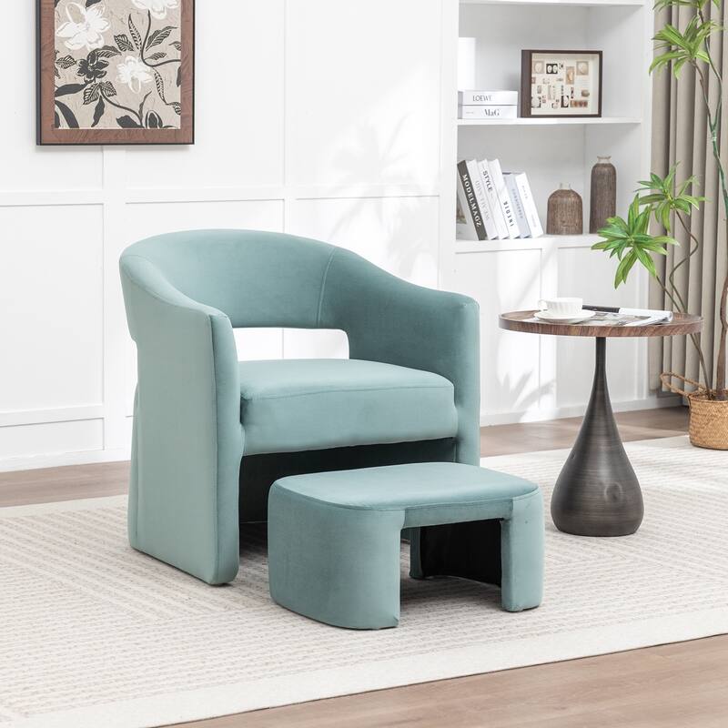 SEYNAR Modern Glam Velvet Accent Armchair Open Back with Ottoman - Blue