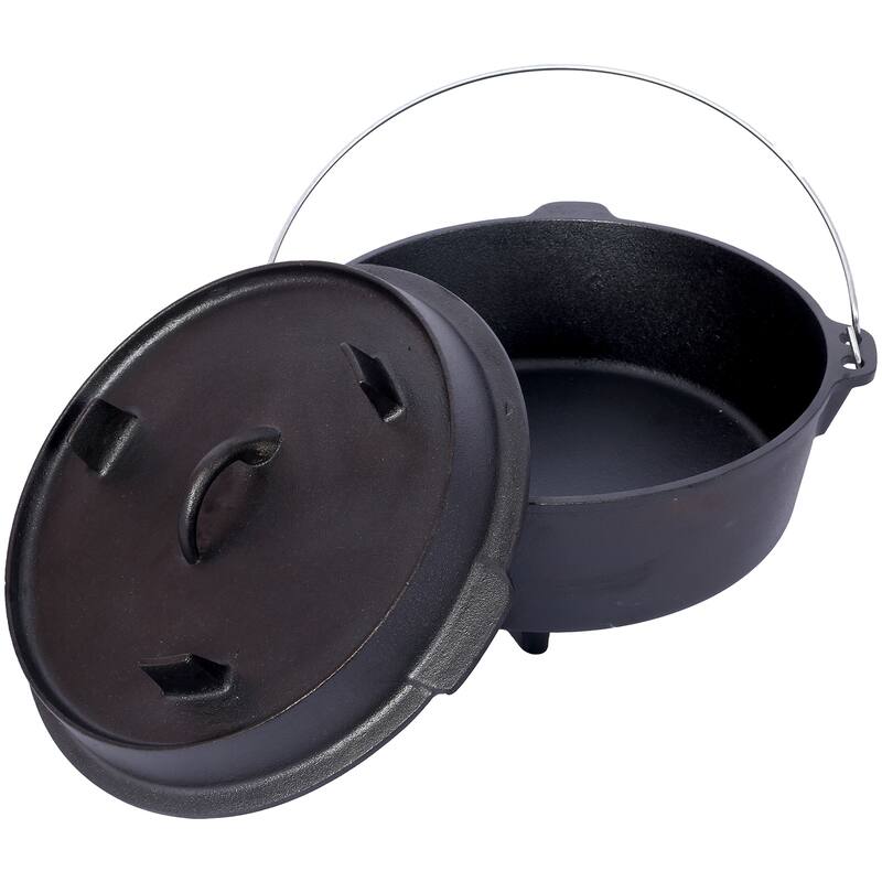 Pre-Seasoned Cast Iron Dutch Oven,Skillet Lid for Campfire BBQ Baking