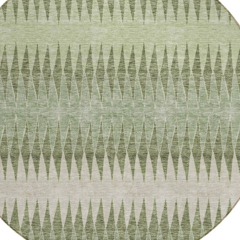 Artichoke Green And Light Green Round Striped Washable Indoor Outdoor Area Rug - 8' Round