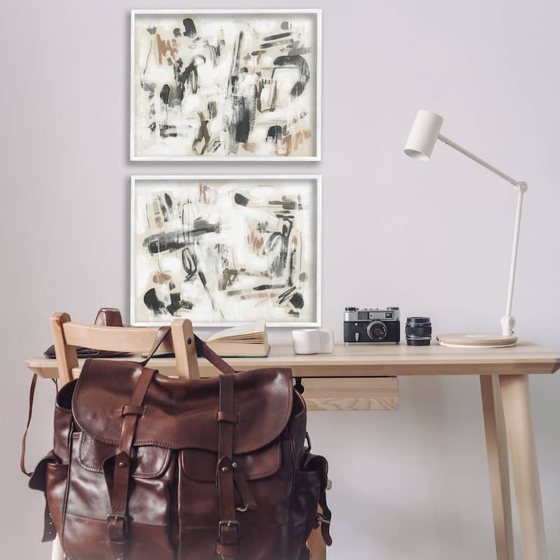 Stupell Neutral Earth Tones Abstraction Framed Giclee Art Design By June Erica Vess (Set of 2)