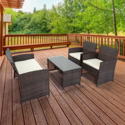 4 PCS Wicker Patio Conversation Set