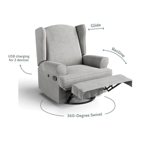 dimension image slide 3 of 4, Storkcraft Serenity Wingback Upholstered Recline Glider