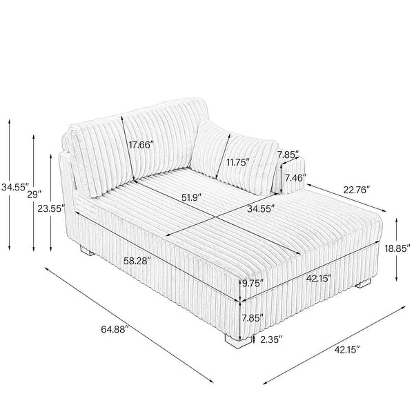 dimension image slide 0 of 2, 42" W Plush Corduroy Upholstered Chaise Lounge Sleeper for Living