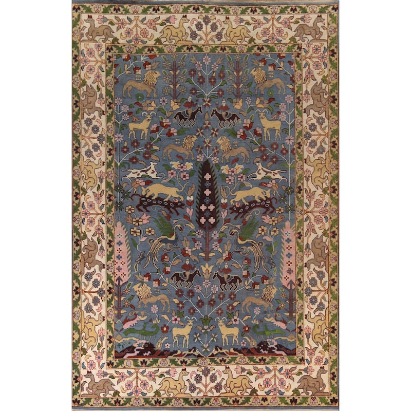Hunting Animals Ziegler Large Indian Rug Handmade Wool Carpet - 9'10"x 13'10"