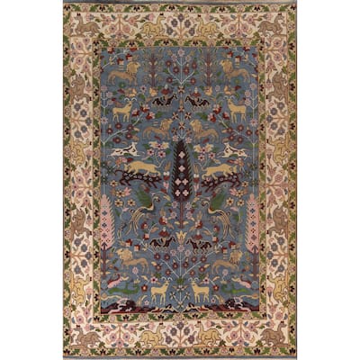 Hunting Animals Ziegler Large Indian Rug Handmade Wool Carpet - 9'10"x 13'10"