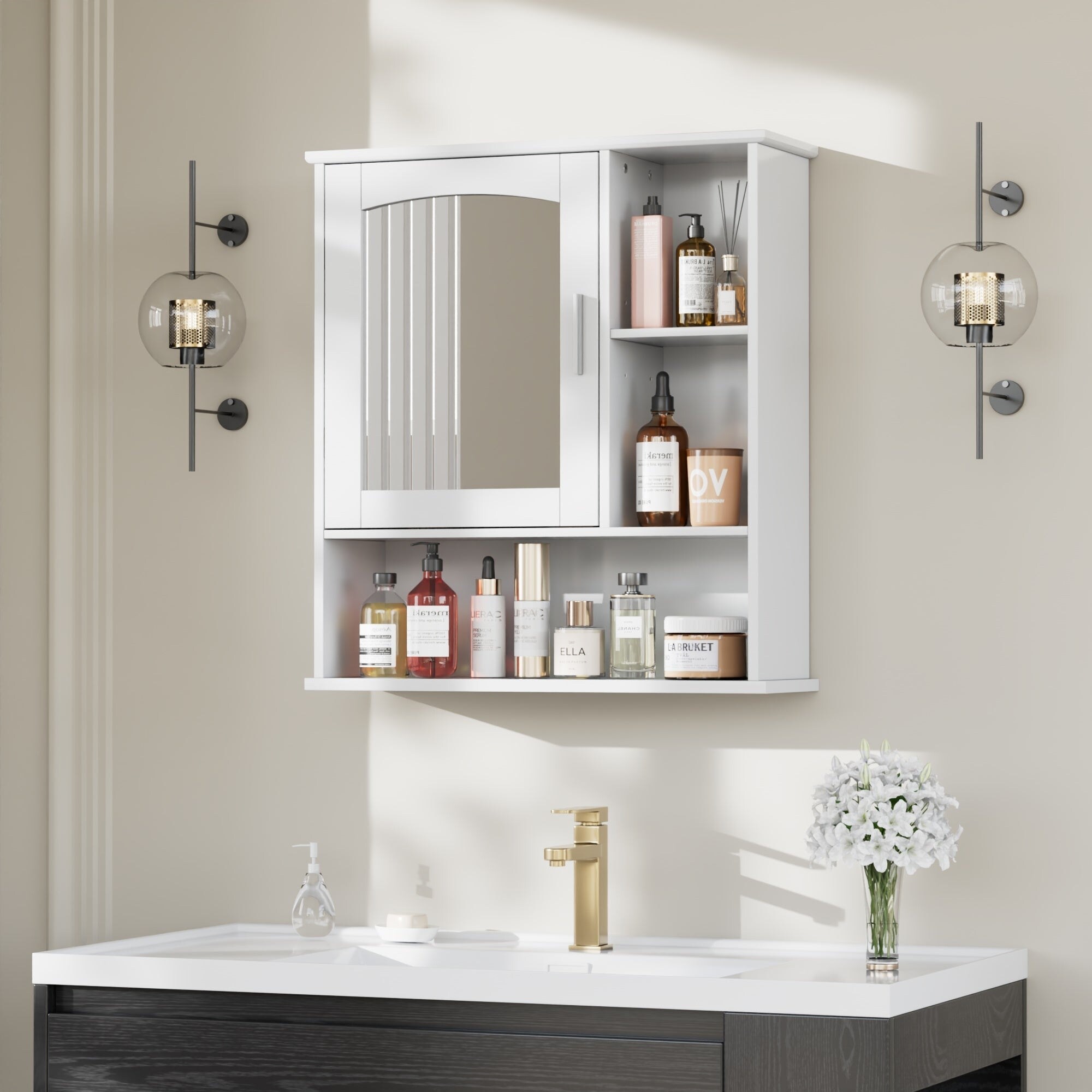Javlergo White Bathroom Mirror Cabinet Multi-Purpose Storage Wall