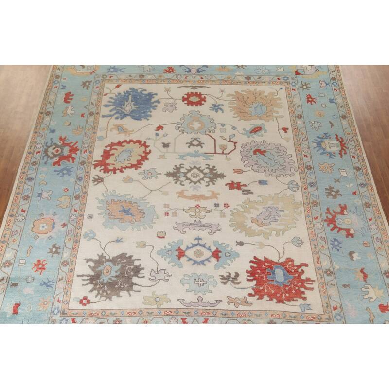 Floral Oushak Oriental Large Area Rug Handmade Beige Wool Carpet - 11'9" x 14'8"