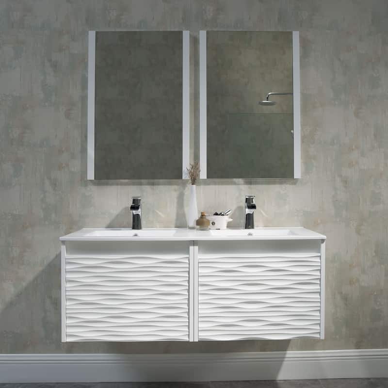 White Floating Vanity / Wall Hung Vanity Set with Mirror - 48 inches