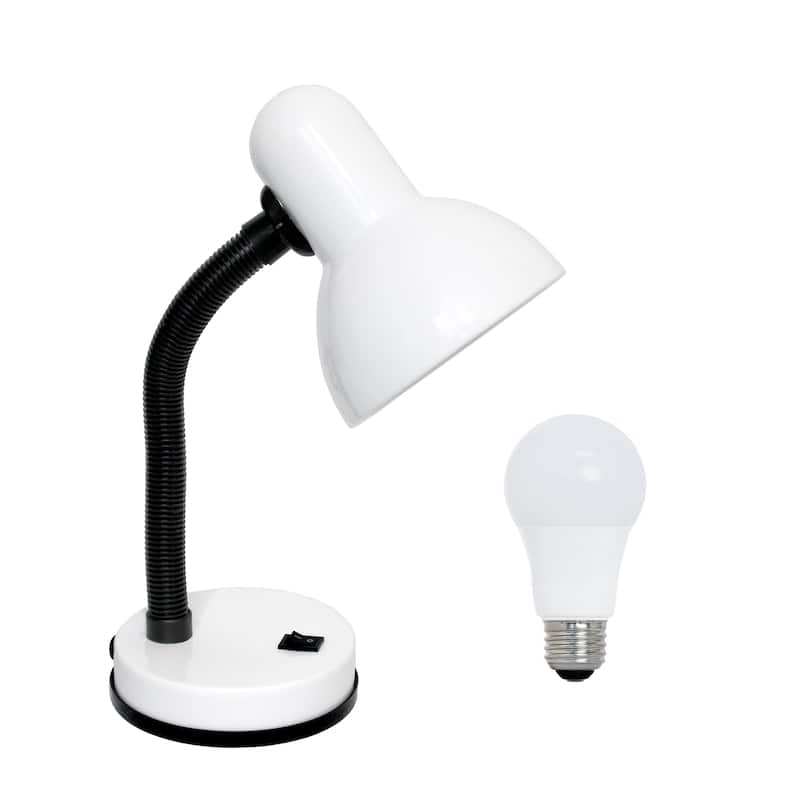 Simple Designs 14.25" Basic Metal Desk Lamp with Flexible Hose Neck, Black, With LED Bulb - White