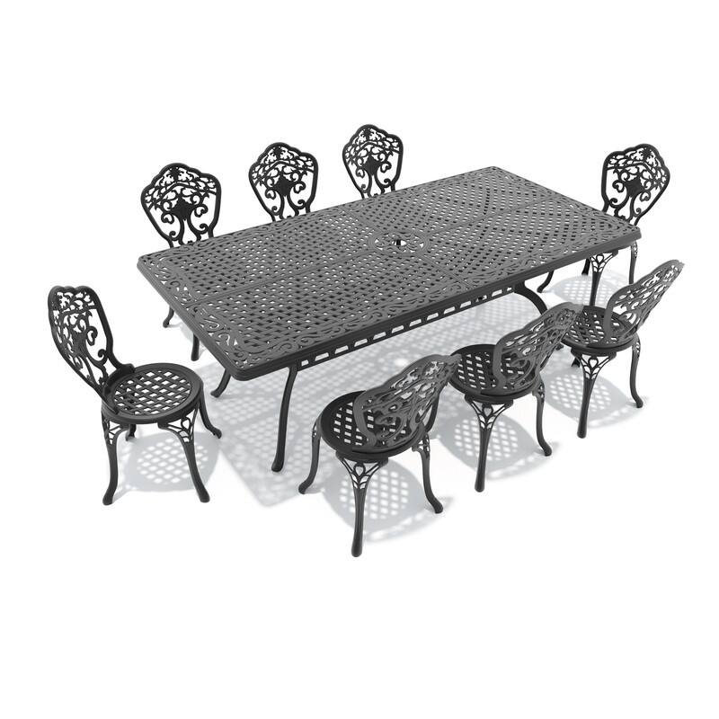 Traditions 9-Piece Patio Outdoor Dining Set with 8 Dining Chairs and Rectangular Dining Table, Rust Free
