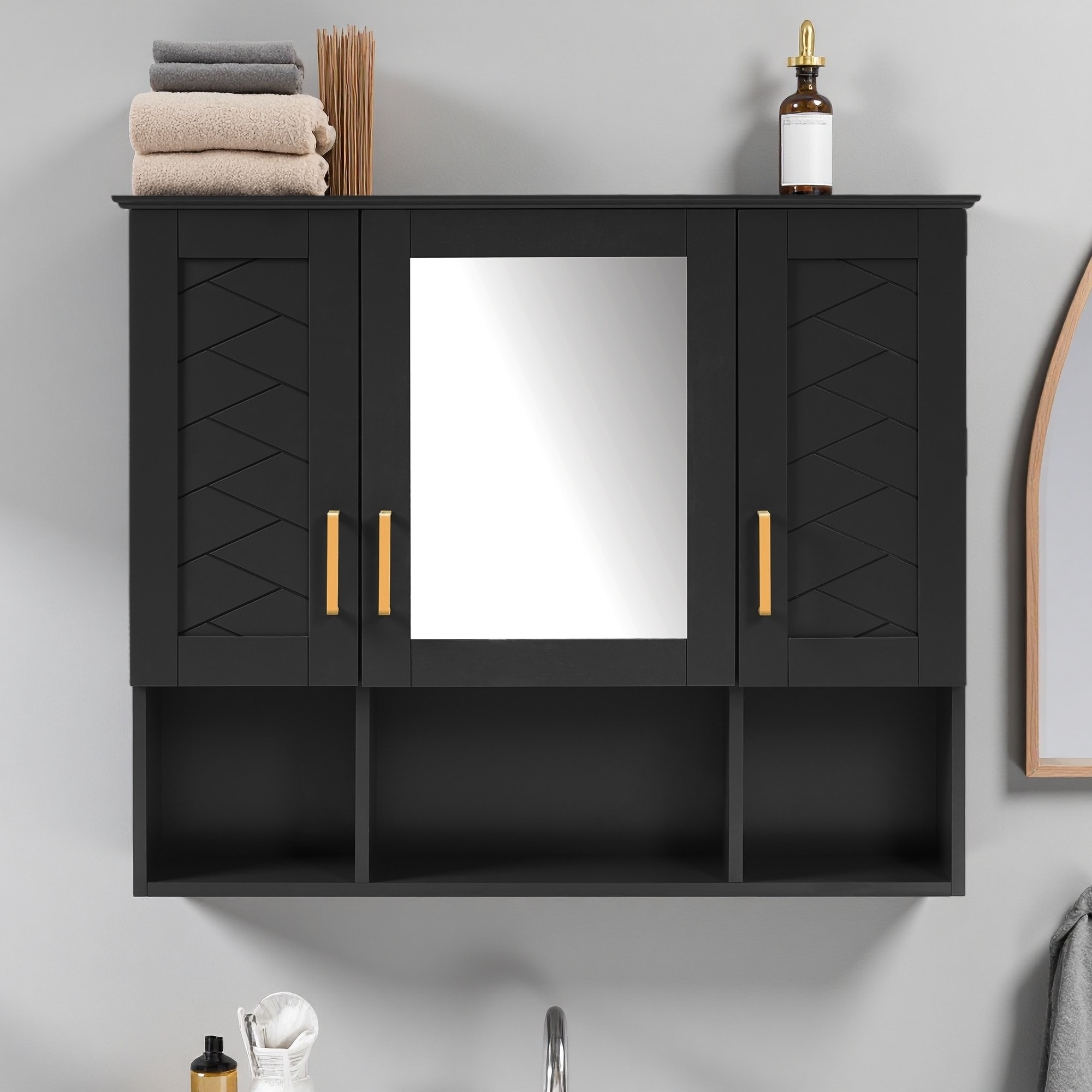 35-Inch 2-in-1 Wall-Mounted Medicine Cabinet with Adjustable Shelves & Soft Close Doors, High-Definition Mirror with Storage