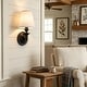 preview thumbnail 23 of 22, Rennnsan 1-Light Farmhouse Black/Gold Iron Wall Sconce with White Fabric Shade
