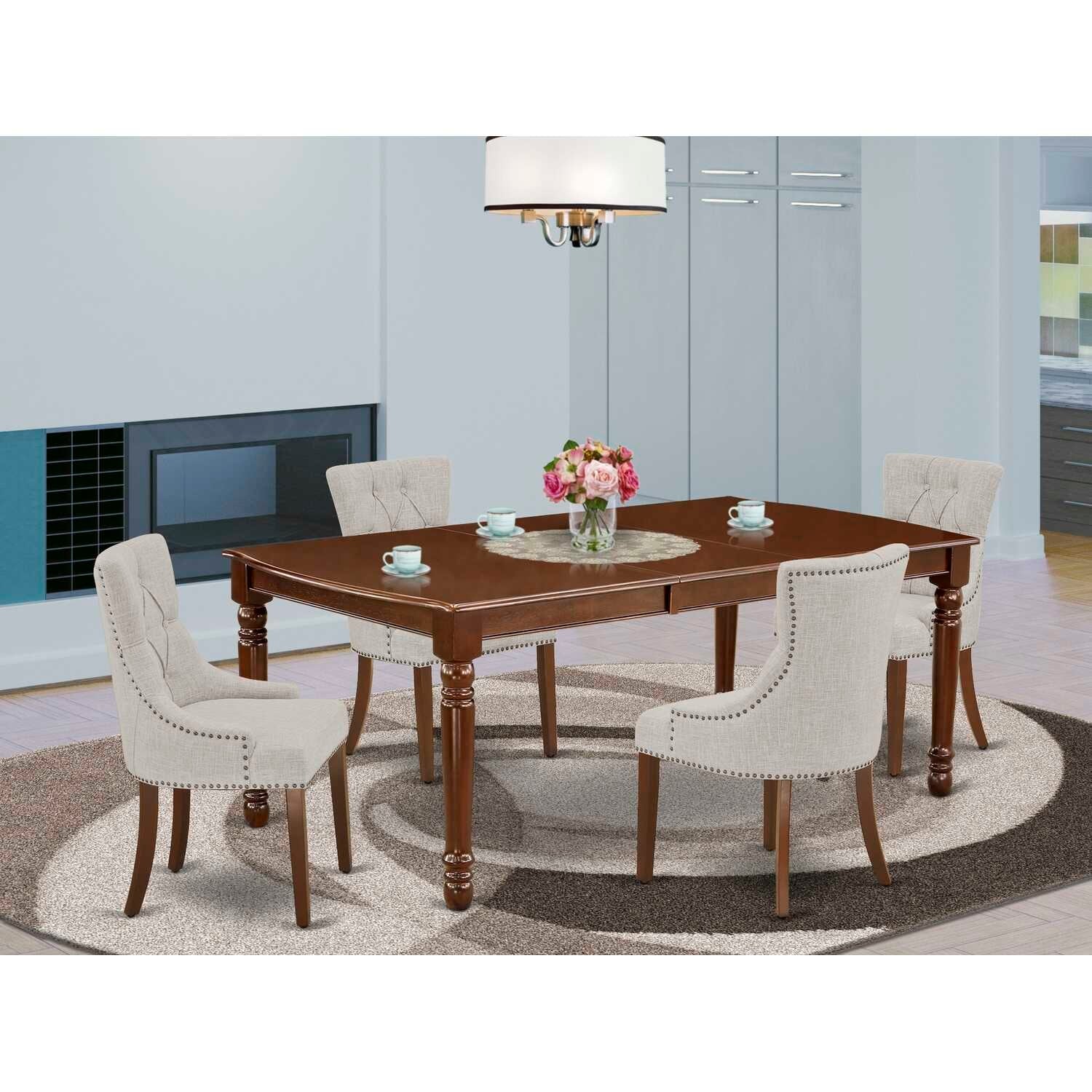 5Pc Dinette Set - Rectangle Table & 4 Parsons Chairs - Mahogany Finish