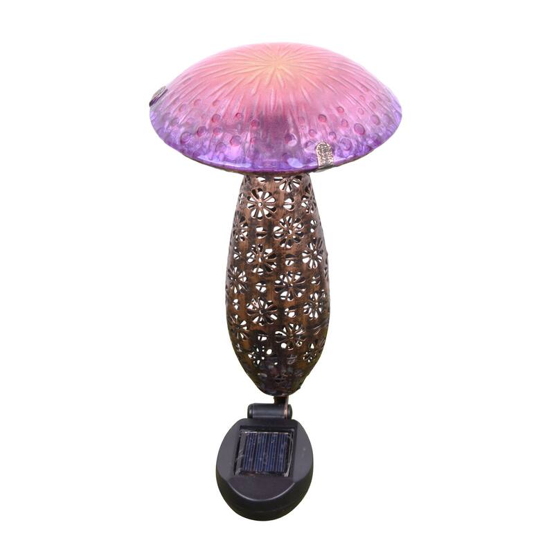 LED Lighted Solar Powered Mushroom Stake - 16.5" - Pink and Purple