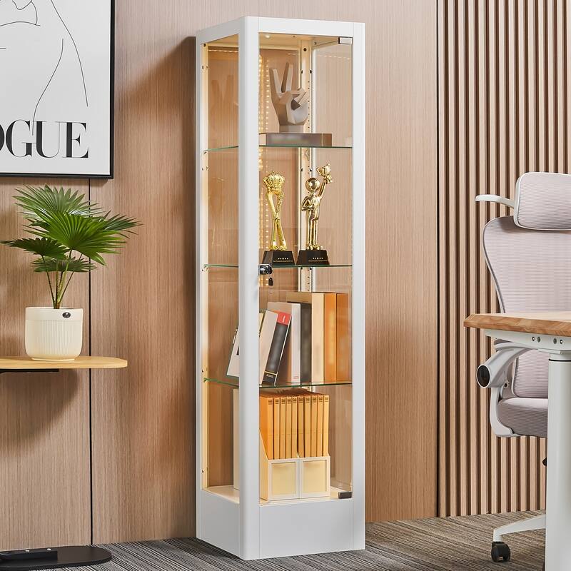4-shelf Glass Curio Display Cabinet with Doors, RGB Light & Adjustable Storage Shelves - 63"H x 15.8"W x 15.8"D