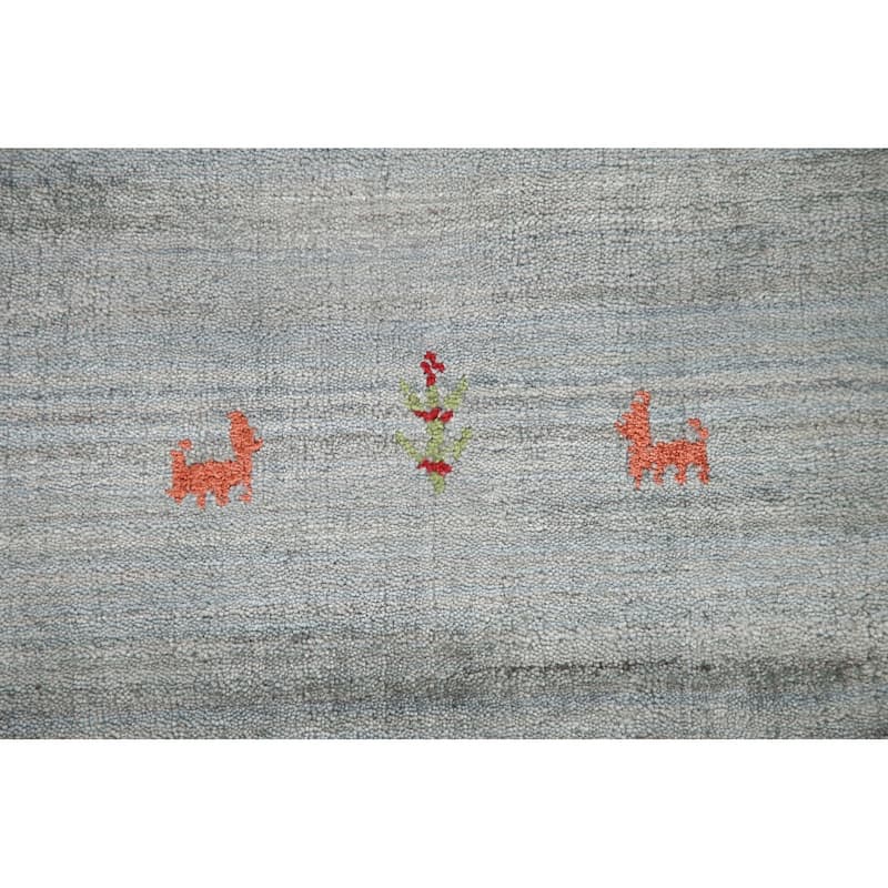 Grey Gabbeh Oriental Area Rug Hand-Knotted Wool Carpet - 8'0"x 9'10"