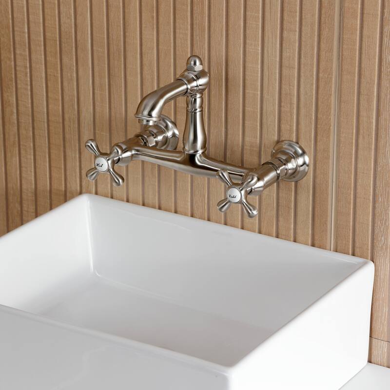 Kingston Brass English Country Two-Handle 2-Hole Wall Mount Bathroom Faucet