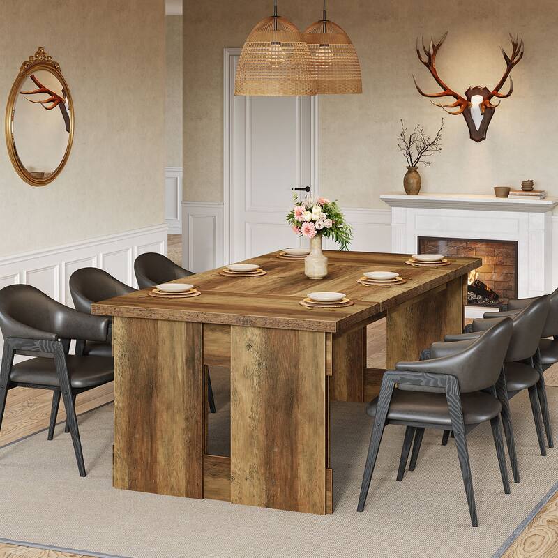63-Inch Farmhouse Dining Table for 4-6, Rectangular Kitchen Dinner Table