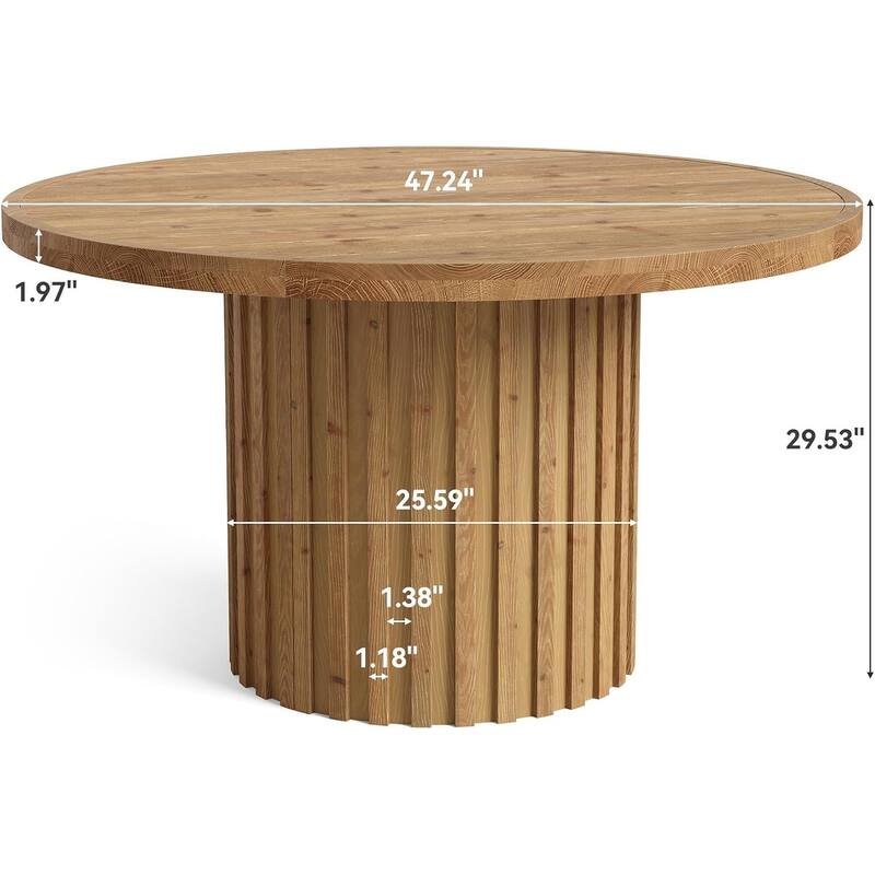 47" Solid Wood Dining Table, Farmhouse Round Kitchen Table
