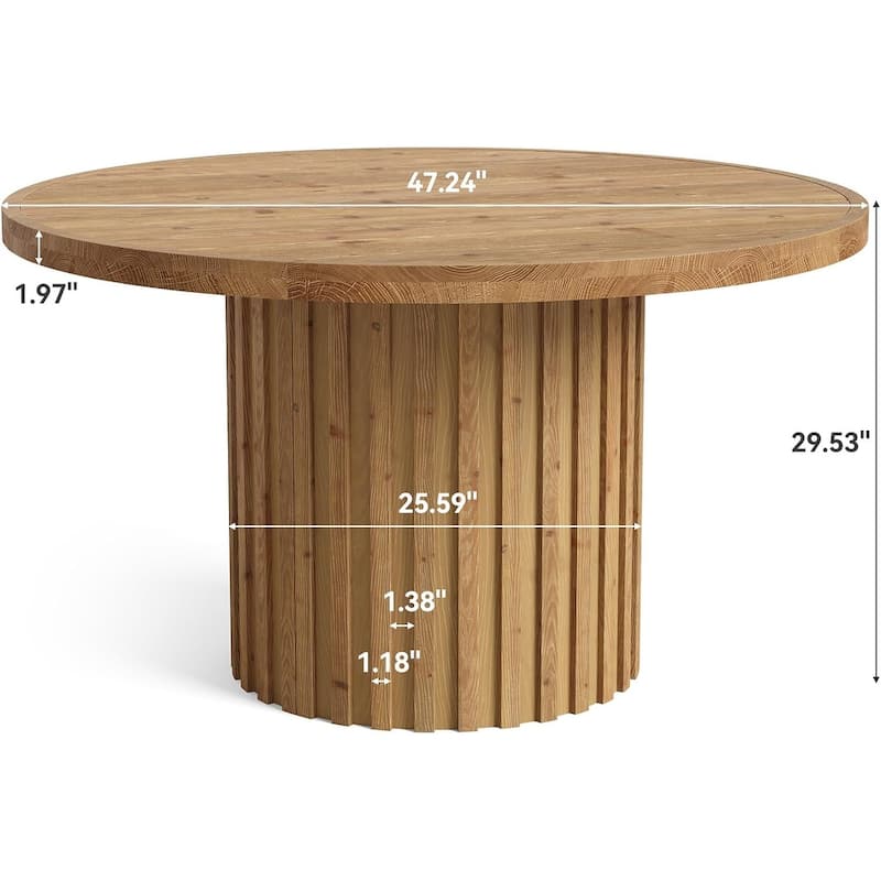 47" Solid Wood Round Farmhouse Pedestal Dining Table Kitchen Table for 4-6 - 47" L × 47" W × 29.5" H