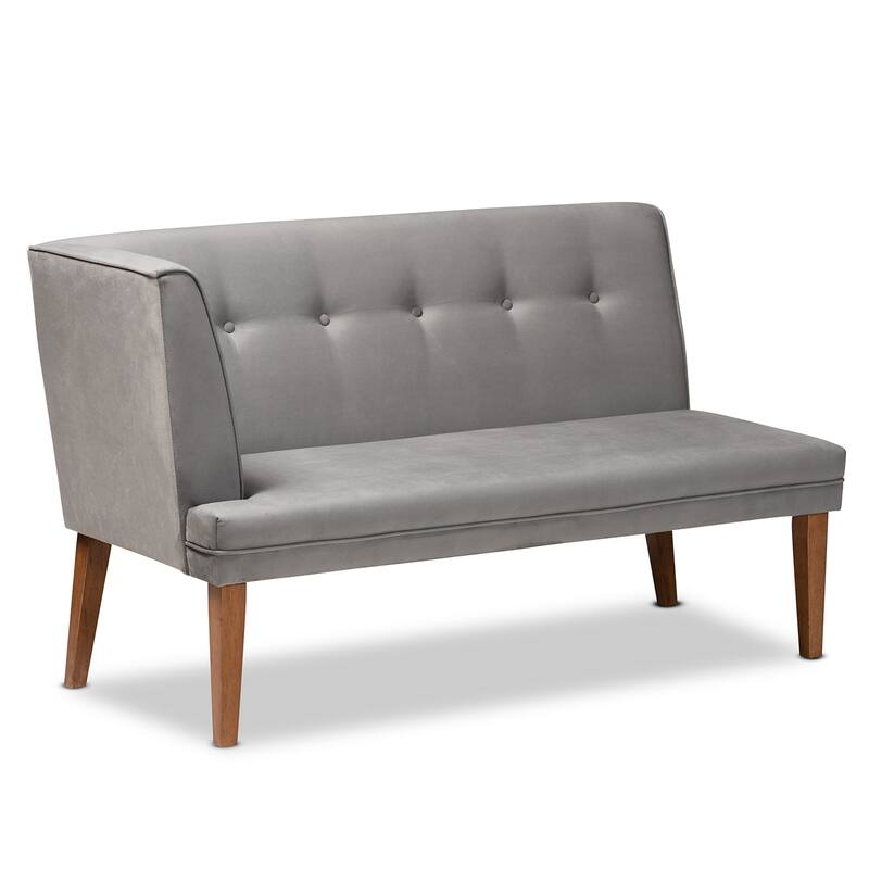 Stewart Mid-Century Grey Velvet Upholstered Wood Dining Nook Set