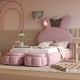 preview thumbnail 2 of 6, Wooden Twin Size Upholstered Platform Bed Frame with Cartoon Ears Shaped Headboard, Kid's Bed with Light, Pink