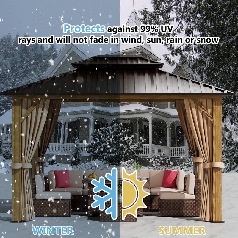 10'x12' Hardtop Gazebo, Aluminum Frame Canopy with Double Galvanized Steel Roof