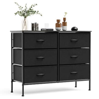 Tall Dresser Storage Tower with 6 Fabric Drawers, Grey, Black, Rustic Brown,White