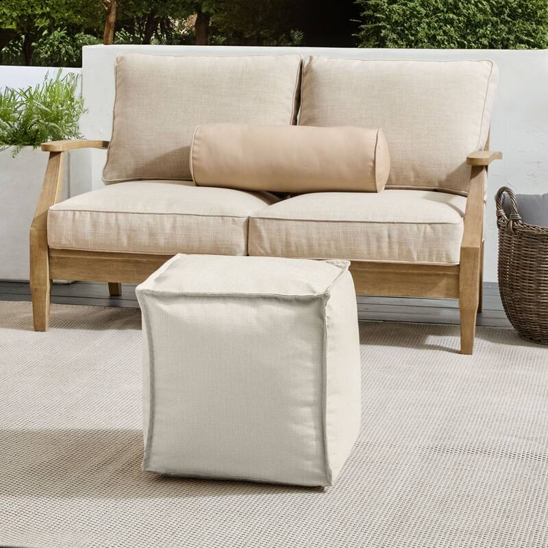 Sorra Home Sunbrella Outdoor Top Stitch Solid Bean Pouf - Canvas Cloud - Small