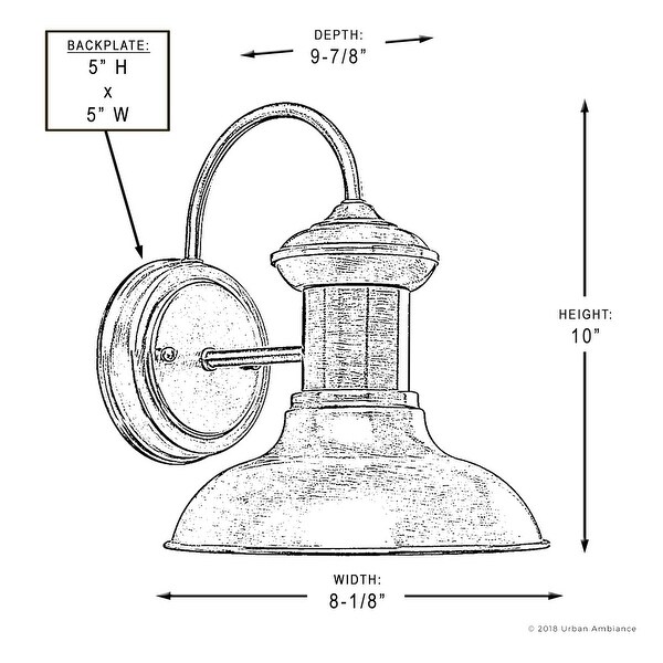 Luxury Industrial Chic Outdoor Wall Light, 10"H x 8.125"W, with Nautical Style Elements, Aged Nickel Finish by Urban Ambiance