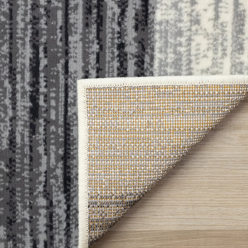 Forte White Grey Black Modern Striped Patches Area Rug, 5'3" x 7'5"