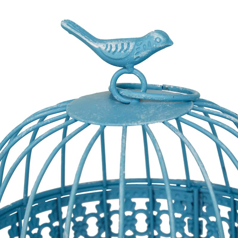 White Metal Bird Decorative Birdcage with Latch Lock Closure and Hanging Hook (Set of 2)