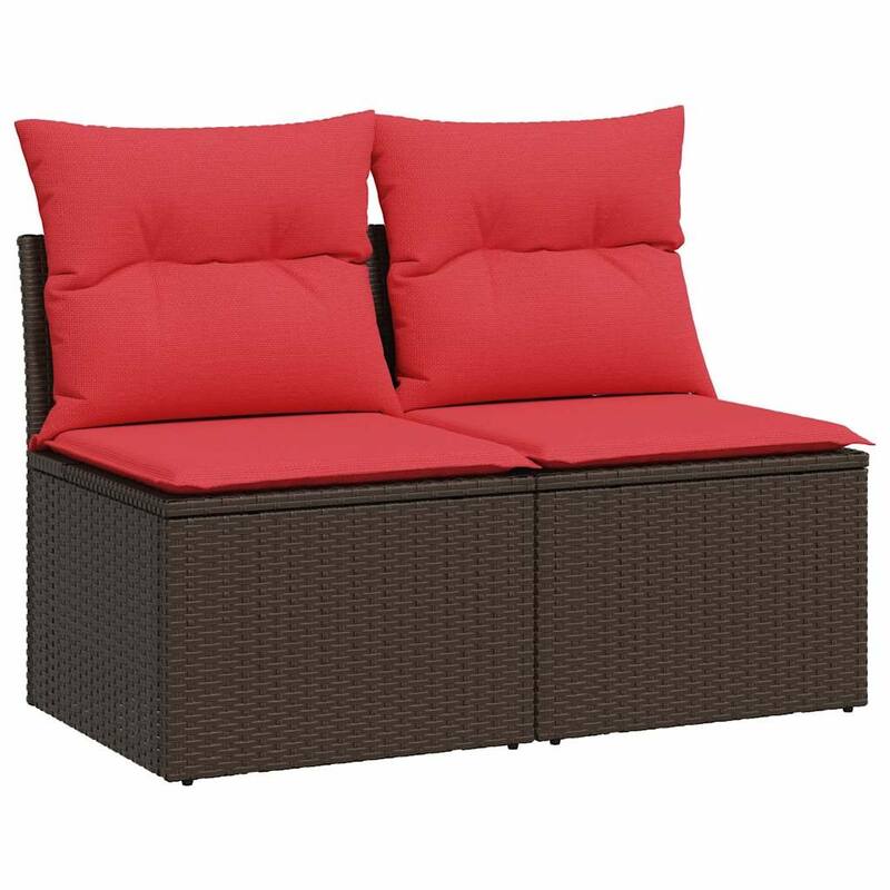 vidaXL Patio Sofa Set with Cushions Modular Sofas 2 Piece Poly Rattan Acacia - 21.7 x 24.4 x 27.2