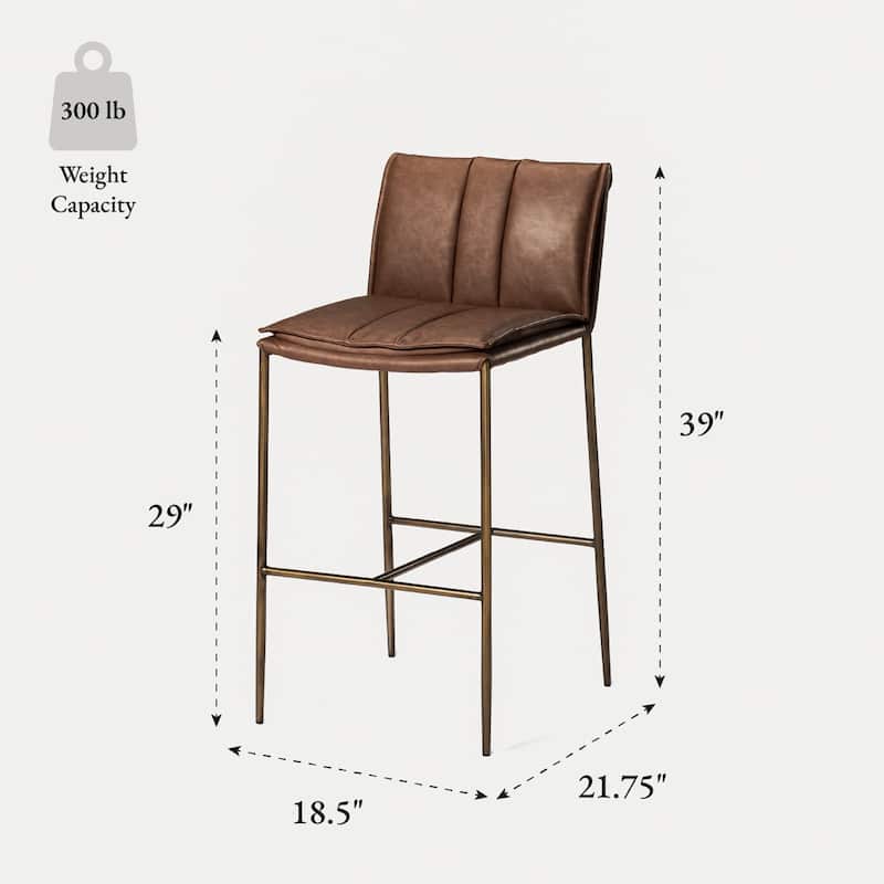 Maven Lane Gerard Bar Metal & Vegan Leather Kitchen Dining Stool