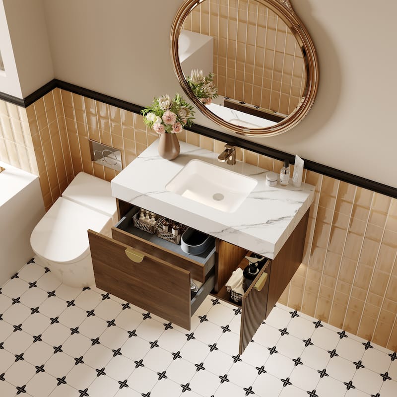 35.4 Single Bathroom Vanities with Sintered StoneTop, Wall Mount Vanities Not Assembled Need