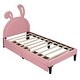 preview thumbnail 3 of 8, Twin Pink Upholstered Leather Platform Bed with Rabbit Ornament Headboard & 2 Drawers Wooden Platform Bed for Girls, Pink