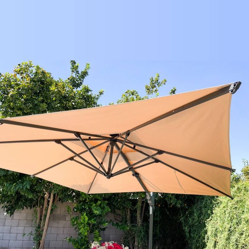 10FT Patio Cantilever Offset Umbrella with 360-degree Rotation Aluminum Umbrella with Base