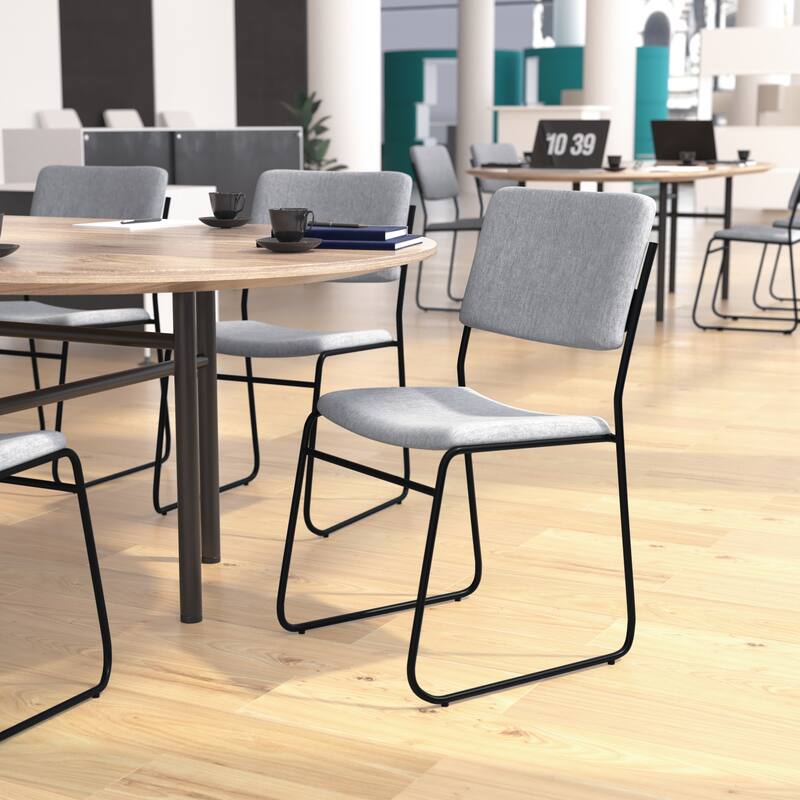 500 lb. Capacity High Density Stacking Chair with Sled Base - Gray Fabric/Black Frame