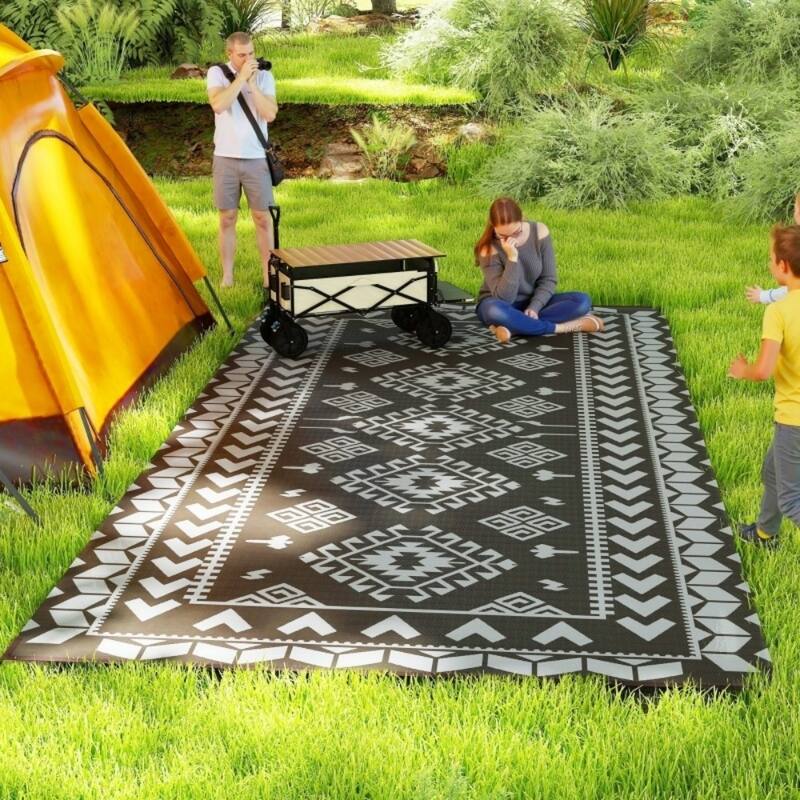 Reversible Outdoor Rug Rhombus Patchwork, UV-Protected, Foldable & Portable Polypropylene Mat - 215.7" L x 107.9" W