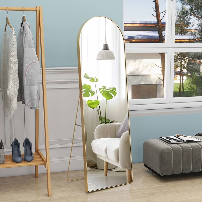 Arched Full Length Mirror with Stand, Floor Standing Mirrors for Bedroom Body Hanging Leaning Wall Living Room Cloakroom ﻿