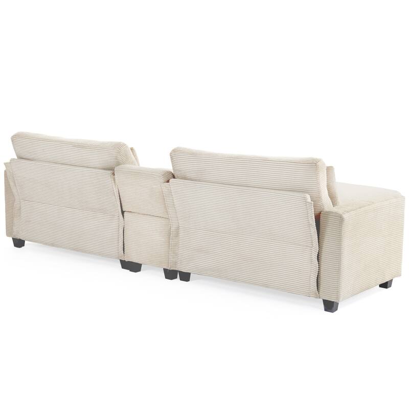 Oversized Corduroy Upholstered Sofa with a Removable Ottoman & 4 Pillows