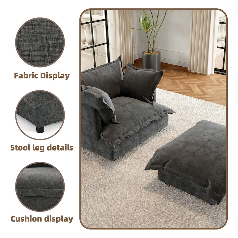 Modern Cloud Chaise Longue Accent Chair with Ottoman set