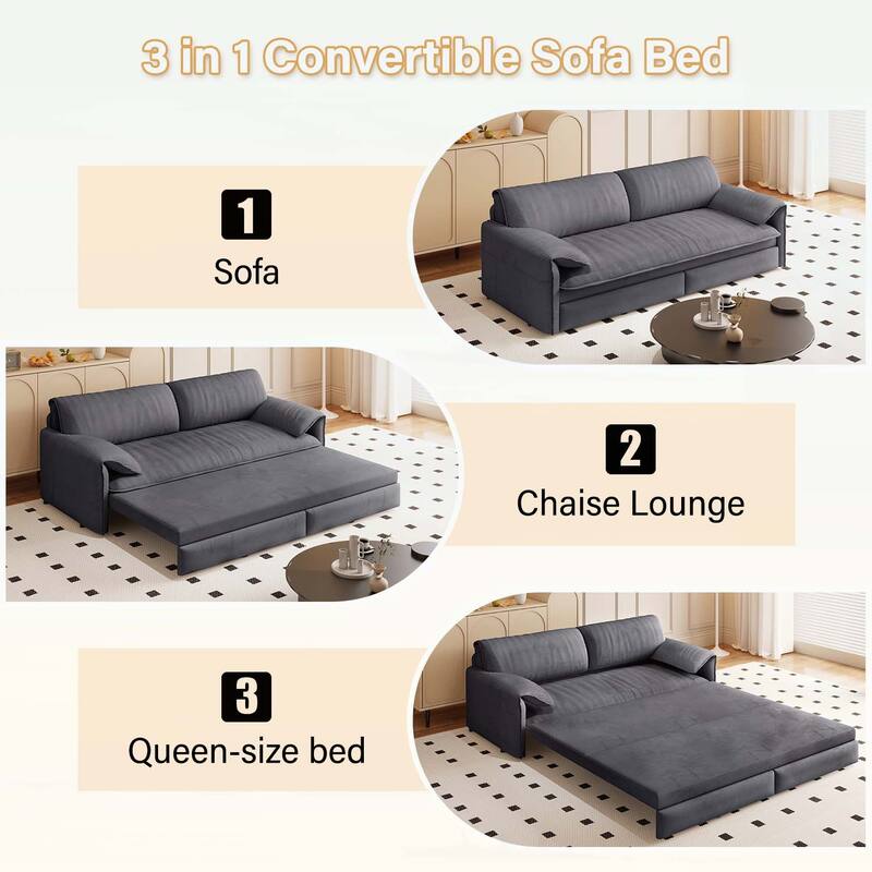 3-in-1 Convertible Sleeper with Side Storage,Multi-Functional Loveseat for Various Spaces