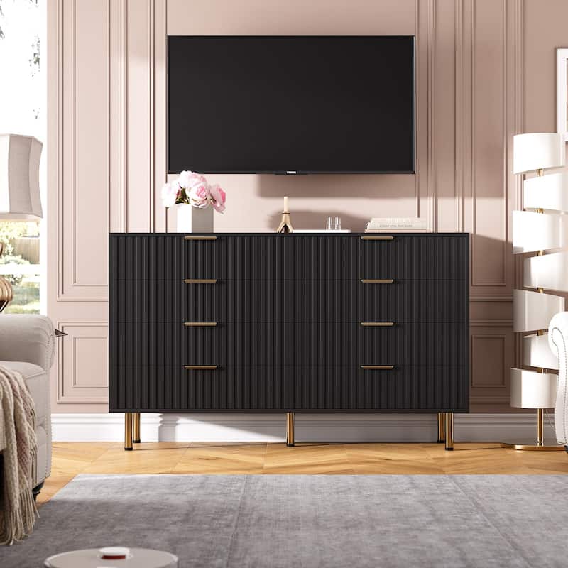 8 Drawer Fluted Dresser for Bedroom, Wide Modern Chest of Drawers, Long Double Dresser